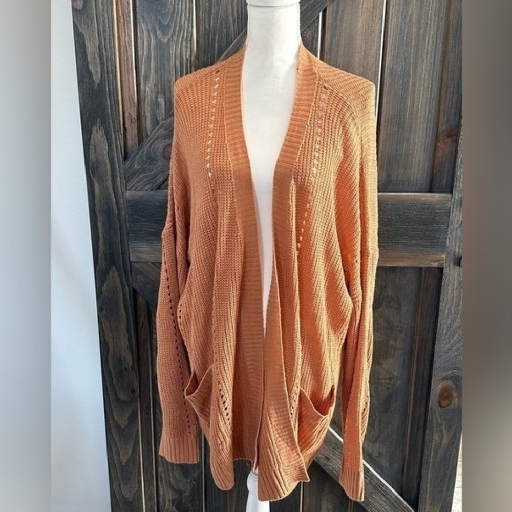 Gilli Rust Orange Open‎ Front Acrylic Knit Cardigan Sweater – Small